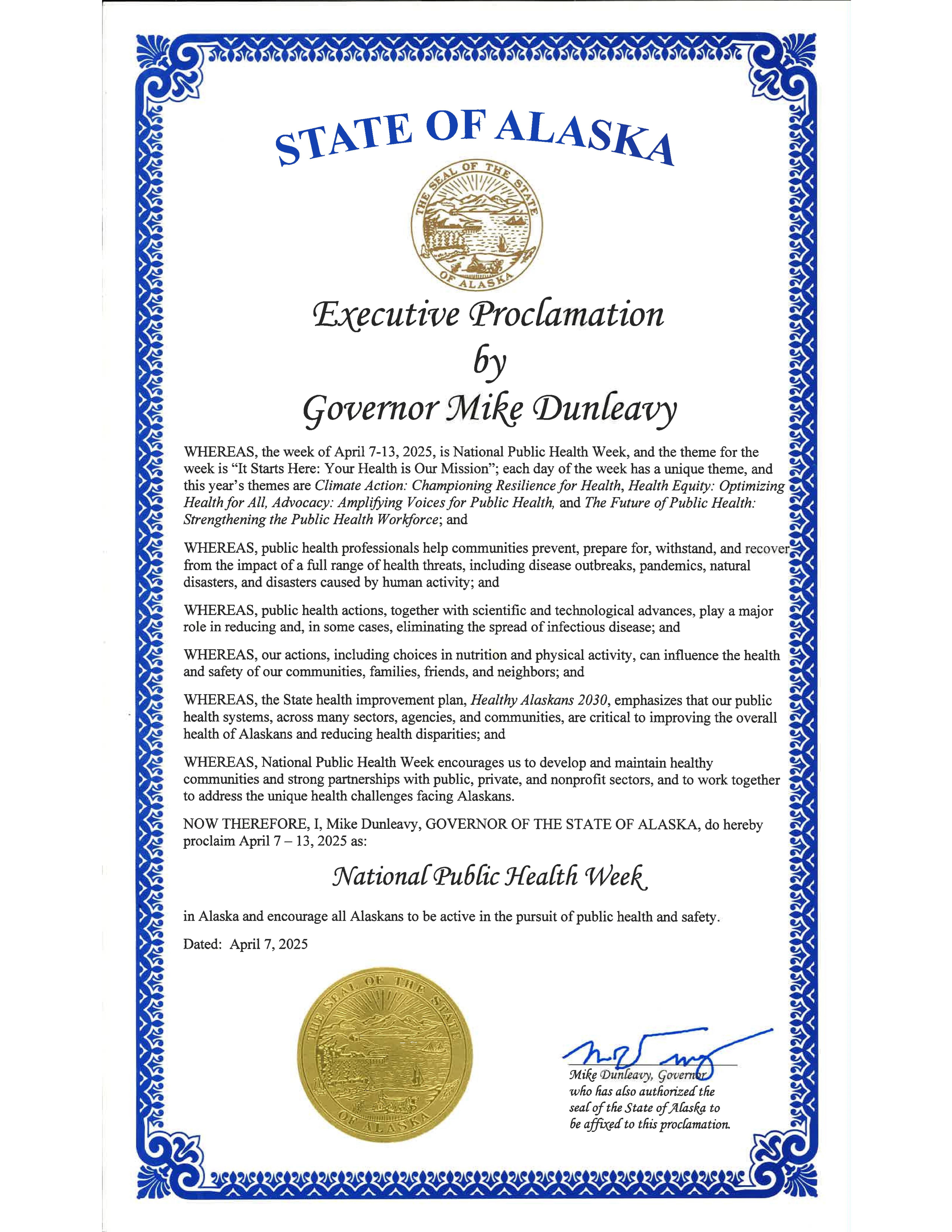 Alaska Governor's Proclamation: NPHW 2025